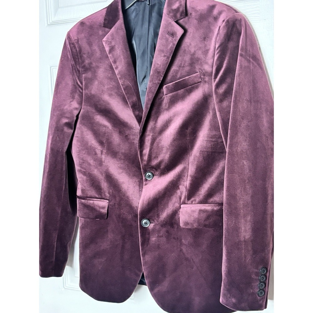 J Ferrar Mens Velvet Sports Coat Blazer Size 38R Slim Fit (Merlot Burgundy)